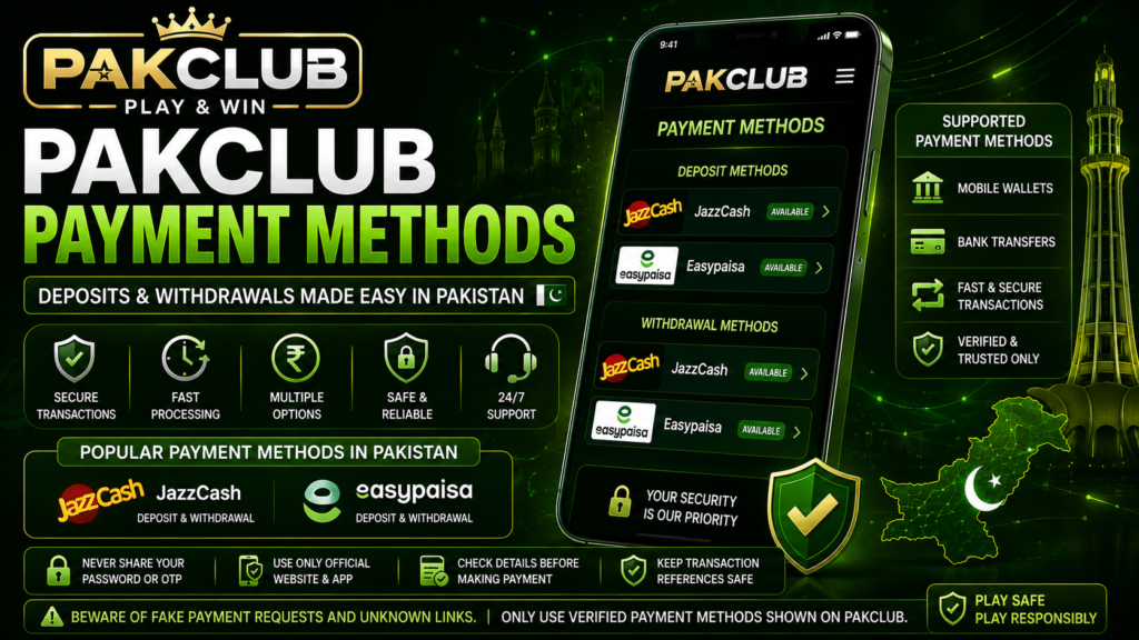 PAKCLUB Payment Methods guide for Pakistan